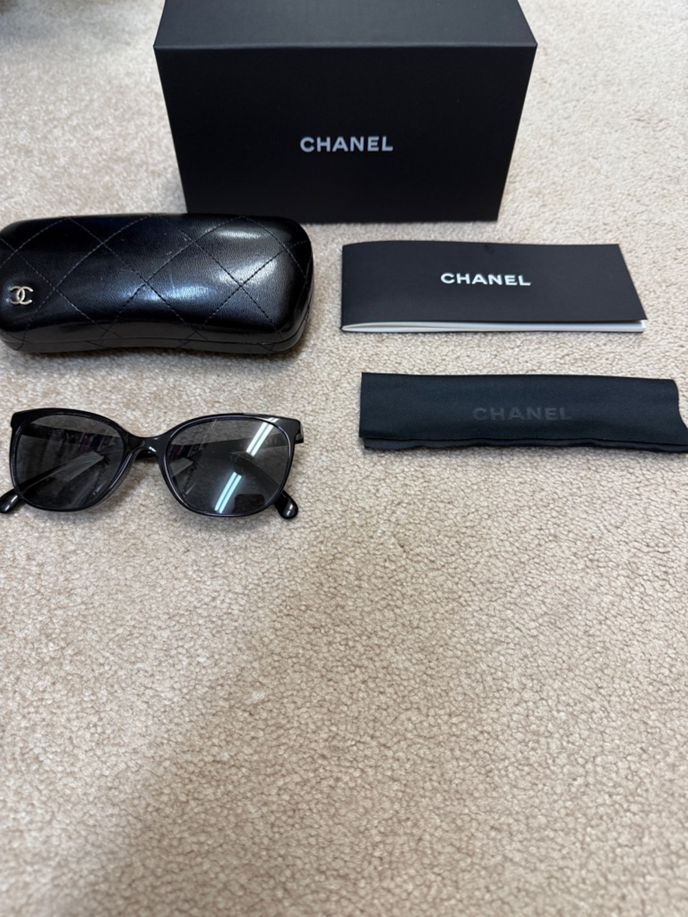 CHANEL Black Gloss Cat-Eye Sunglasses with Branded Case